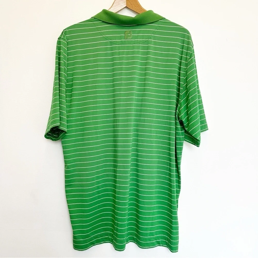 FootJoy Polo Shirt Green White Striped Button Collar XL Golf Performance Active